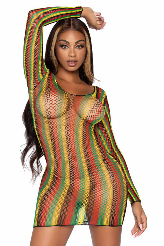 Rasta Net Long Sleeve Mini Dress