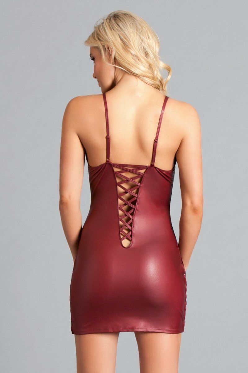 Deep Plunge Wet Look Mini Dress