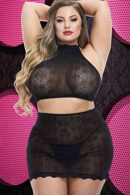 Plus Size Crop Top and Skirt Set